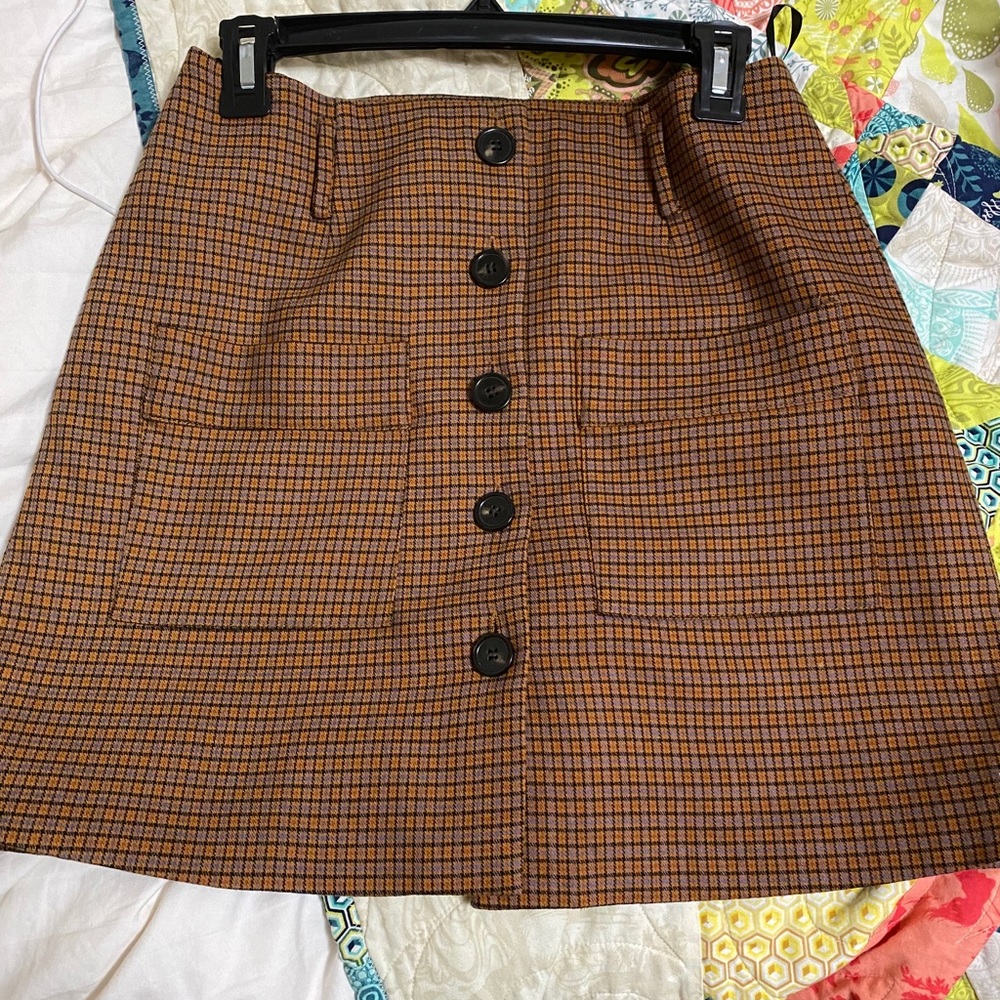 The Korner Orange Plaid Button-Up Miniskirt 6